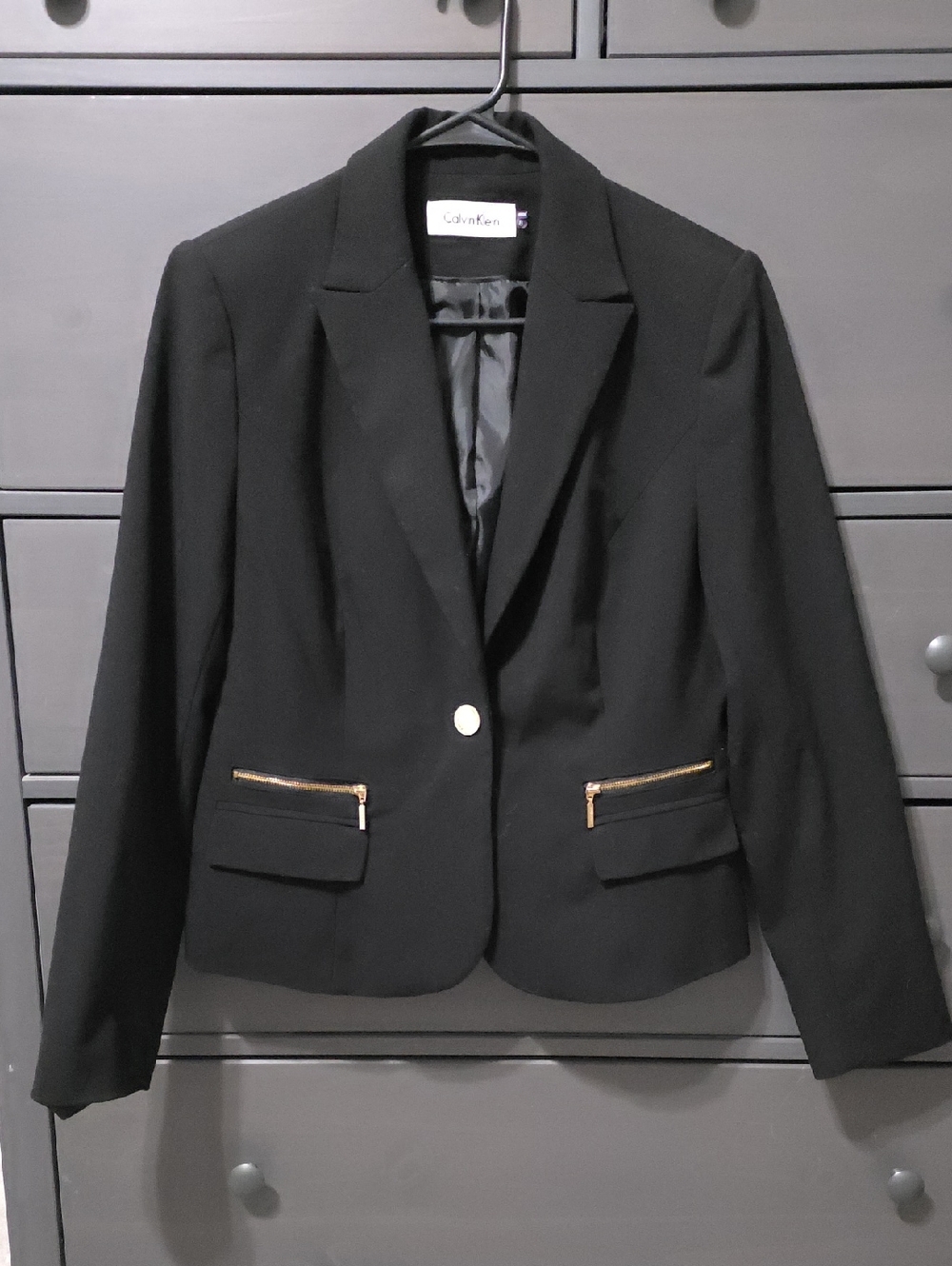 Calvin Klein Black Blazer with Gold Zip Accents